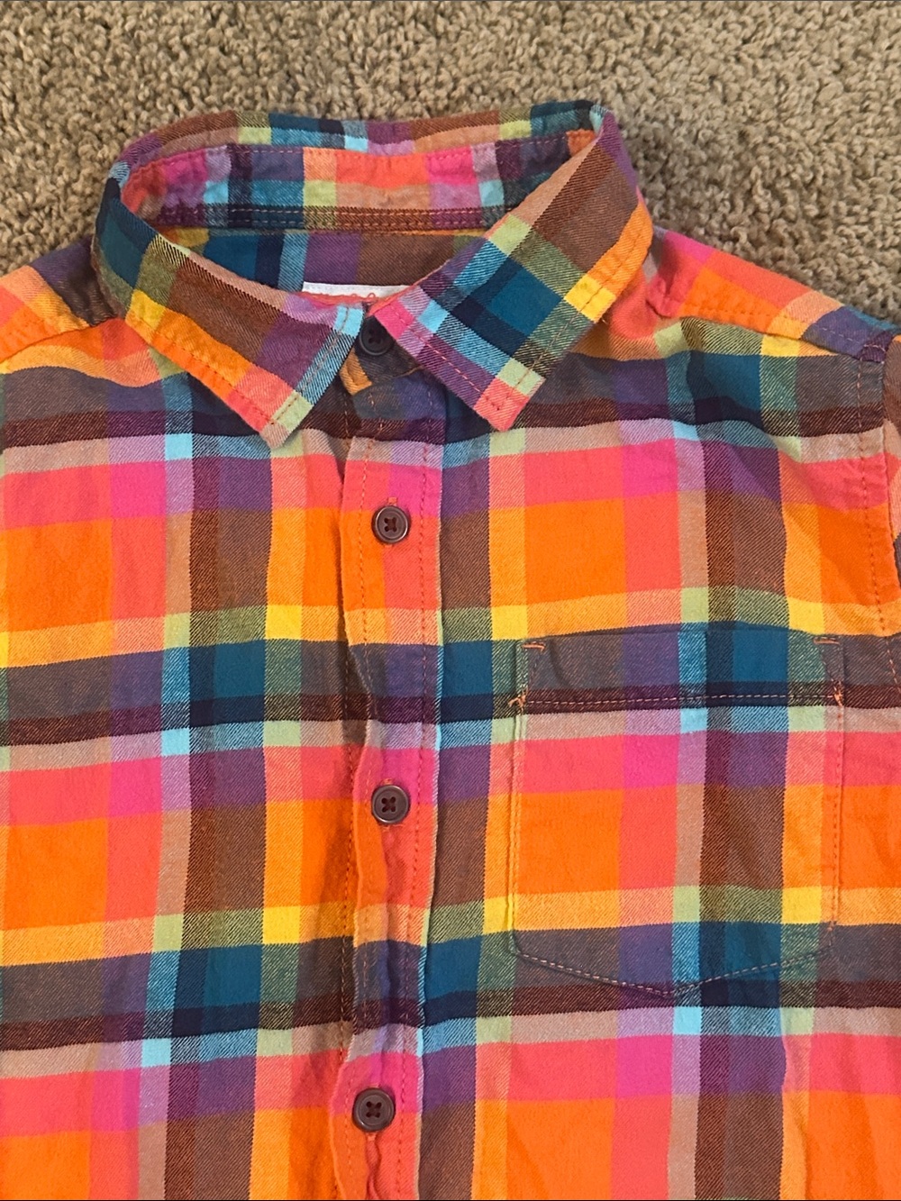 Kids Bright Plaid Button-Down Shirt - Multi Color - Picture 4 of 7